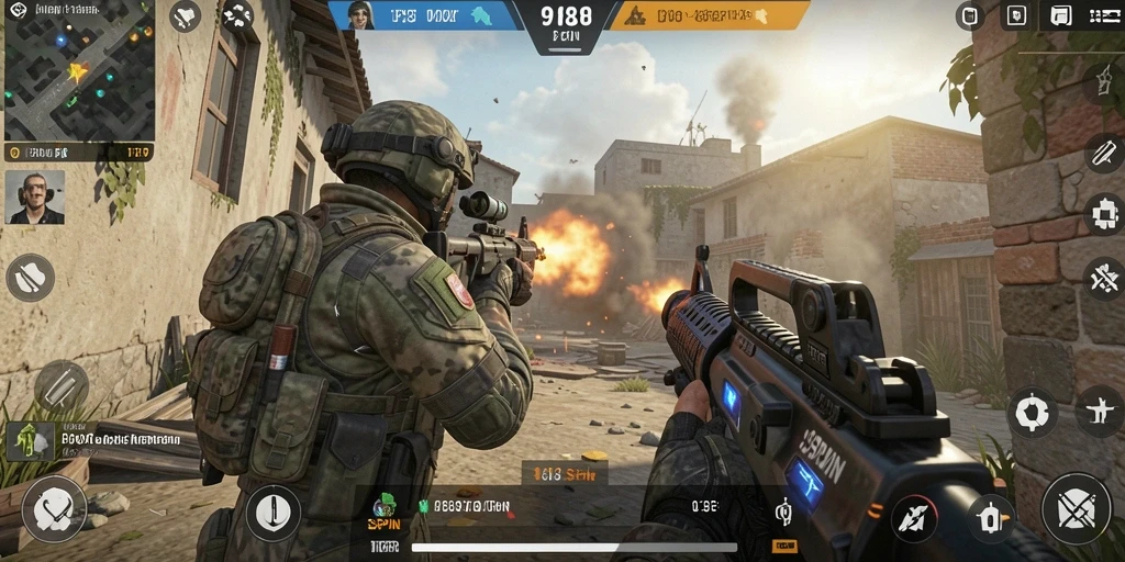 Tangkapan layar menampilkan aksi mendebarkan dalam game FPS 988SPIN.