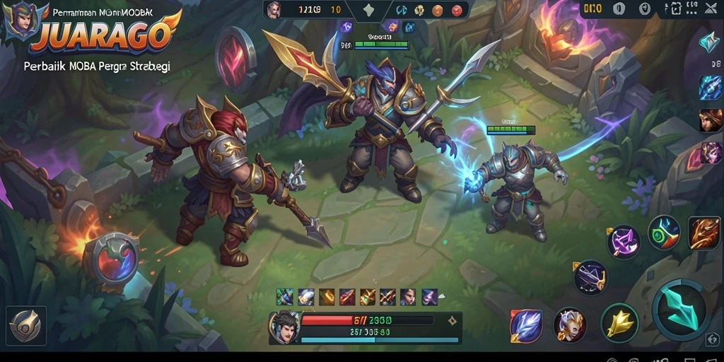 Tampilan gameplay seru di JUARAGO dengan pertarungan tim yang intens.