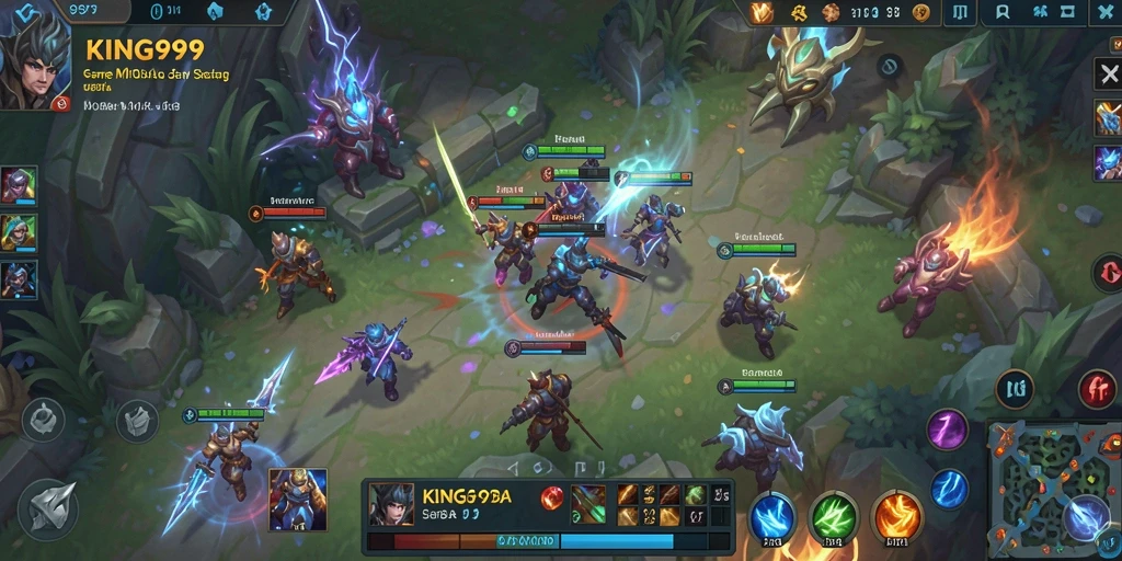 Screenshot KING999 menampilkan pertarungan seru dalam permainan MOBA.