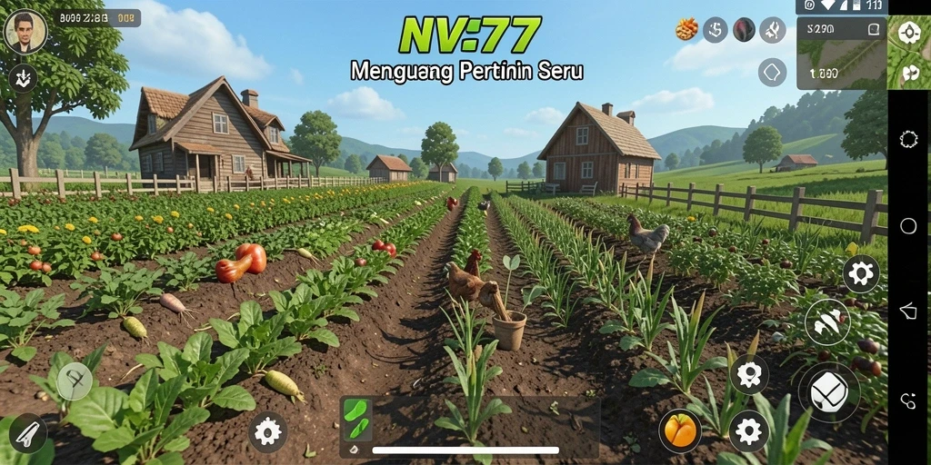 Tampilan gameplay NV77 dengan suasana pertanian yang asri dan interaktif.
