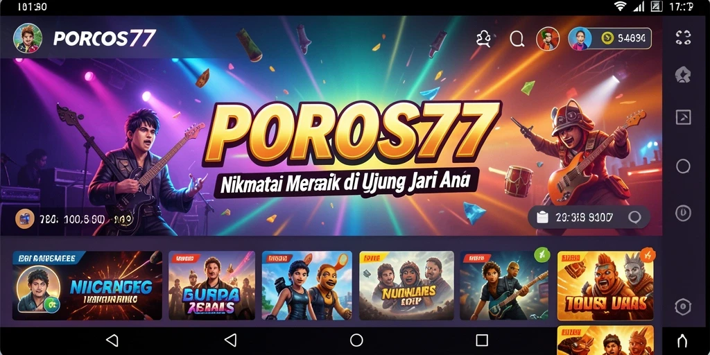 Tampilan gameplay POROS77 yang menampilkan koleksi musik lengkap.