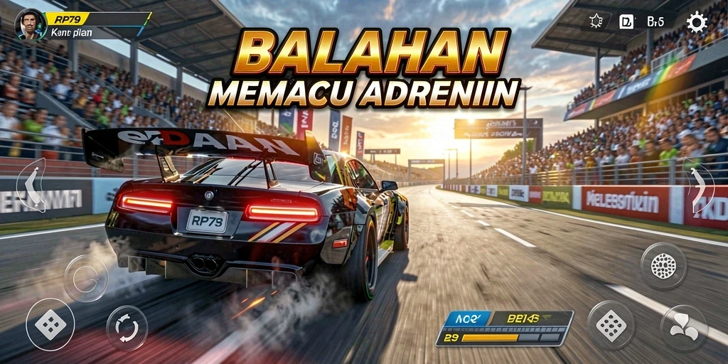 Tampilan gameplay RP79 yang mendebarkan di lintasan balap.