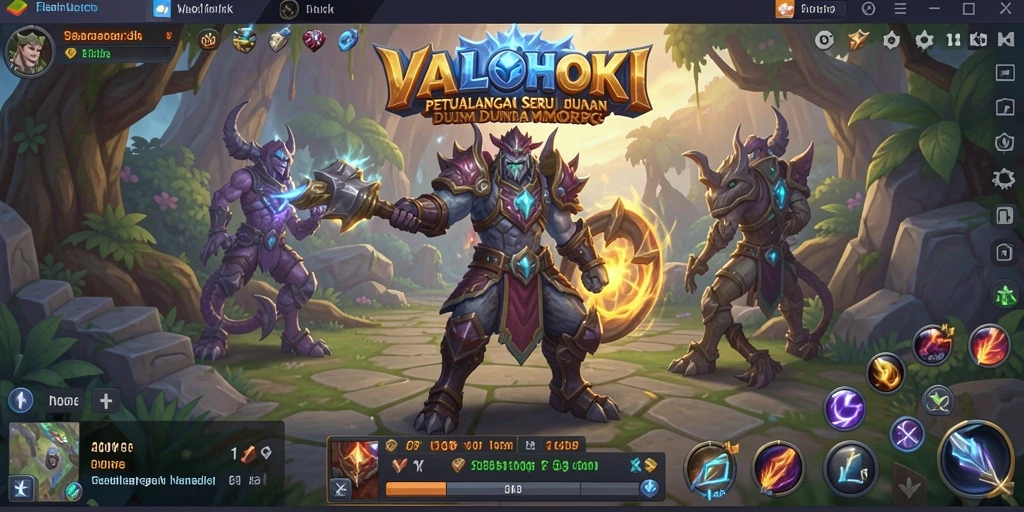 Screenshot gameplay VALOHOKI menampilkan pertempuran epik di dunia fantasi.
